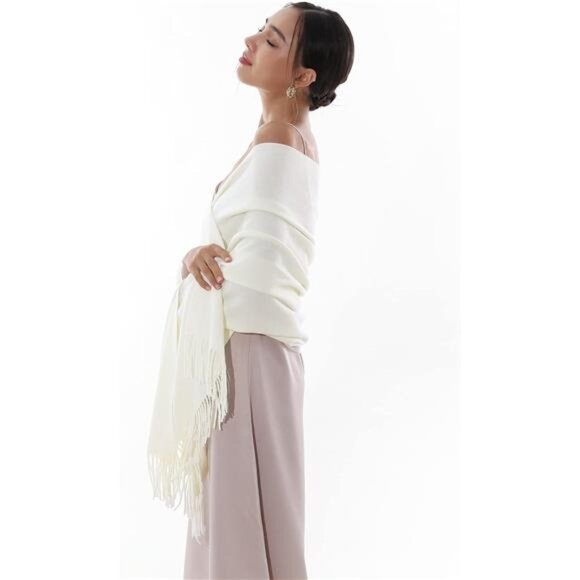 Winter Scarfs for Women Pashmina Shawls Ivory - Picture 5 of 5